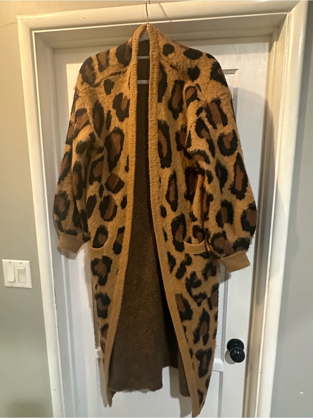 Show Me Your MuMu Leopard Print Long Open Cardigan - Tan/Black